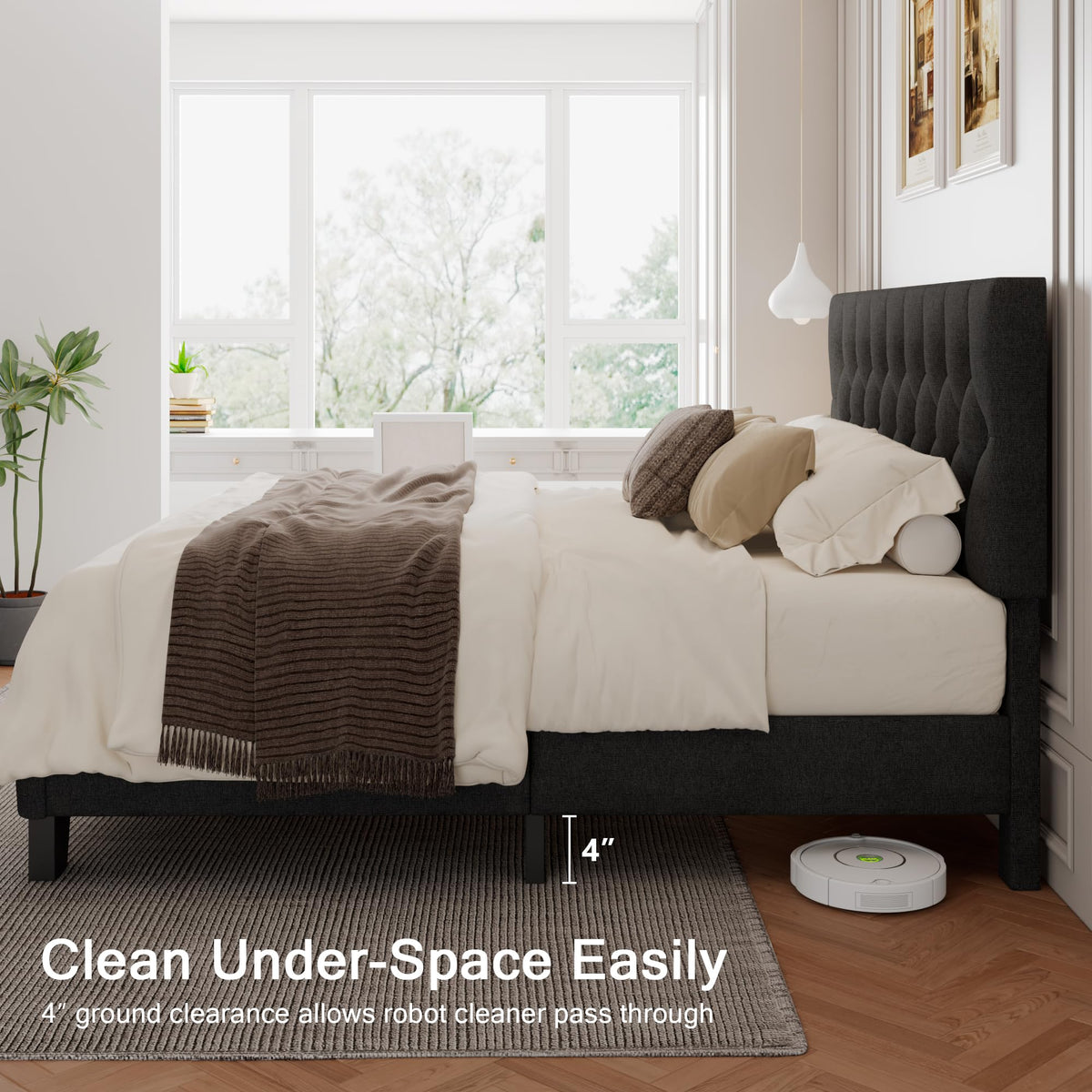 King Size Upholstered Platform Bed with Headboard Q2643