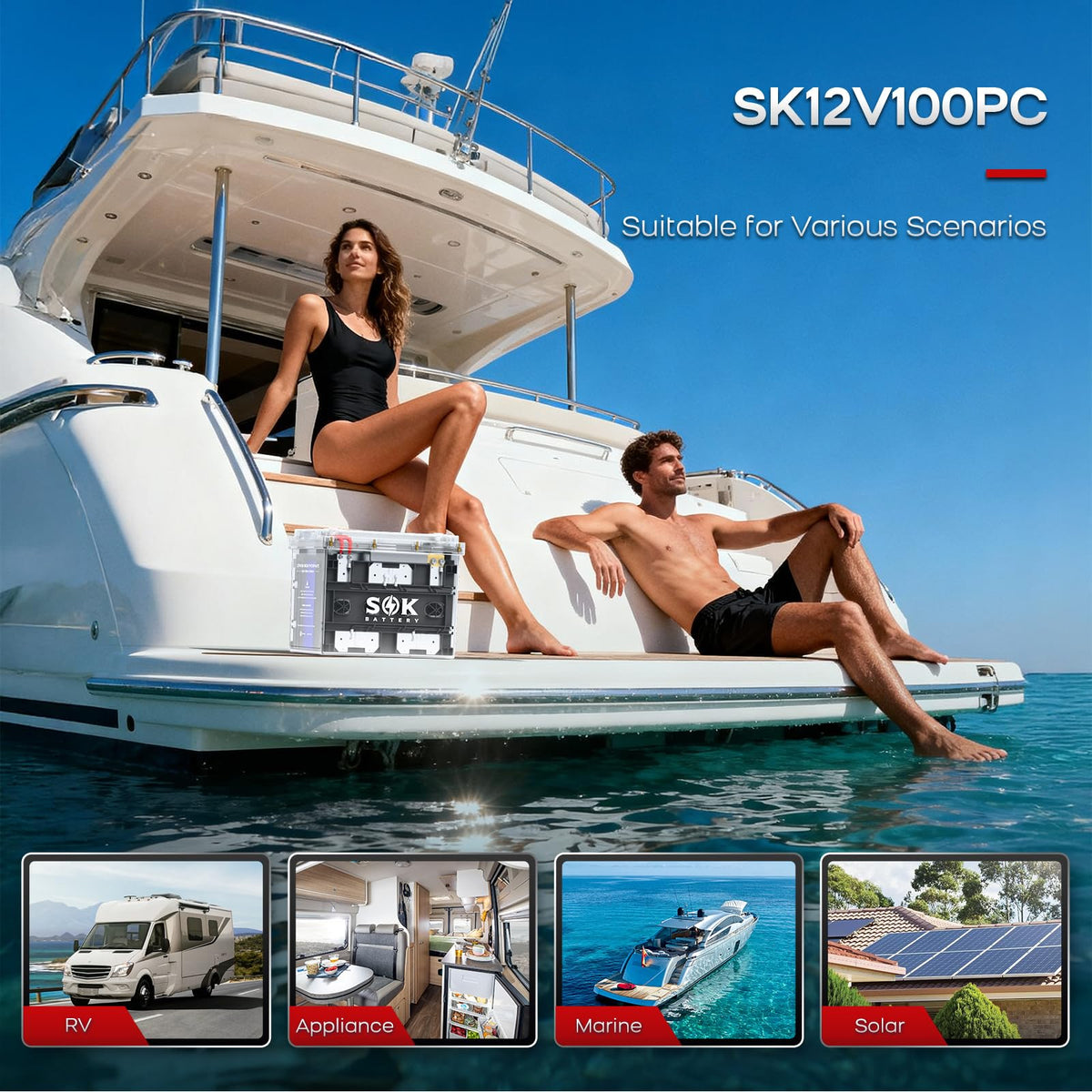 12V 100Ah LiFePO4 Marine Battery BCI Group 24 T529