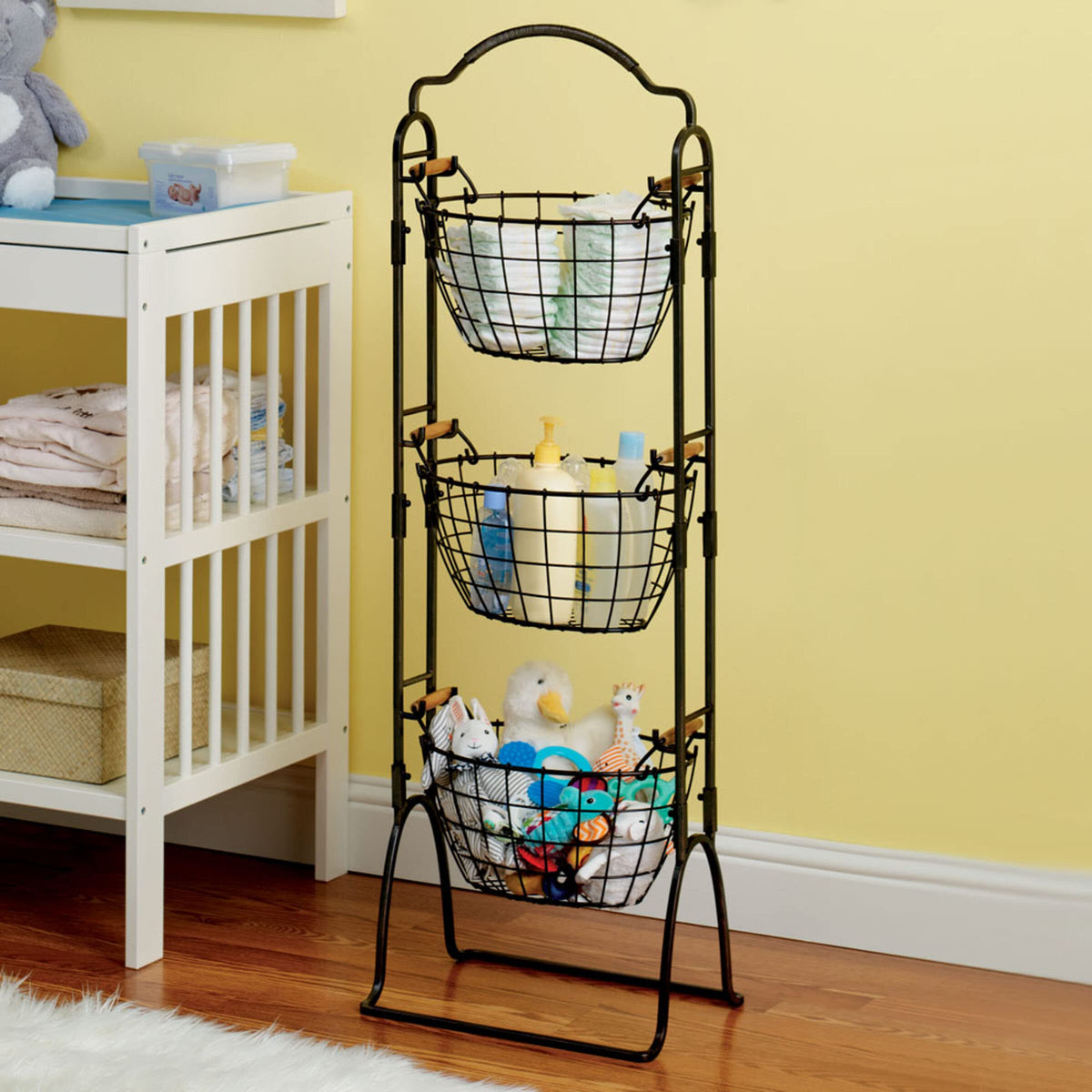 Adjustable 3-Tier Metal Floor Standing Storage Basket G2459