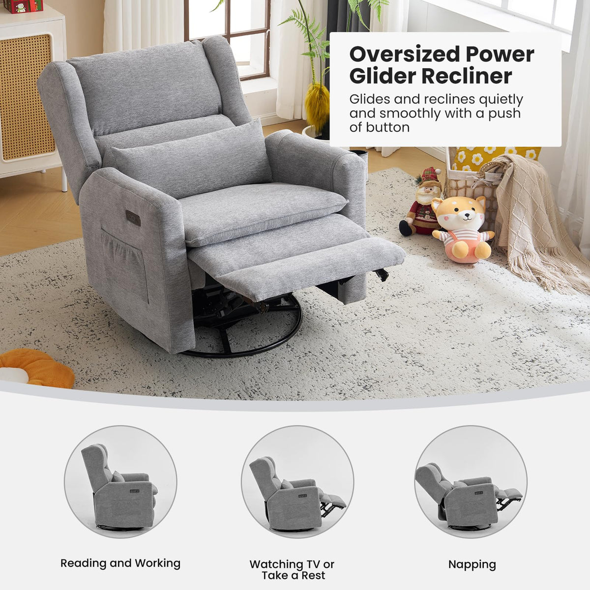 Oversized Swivel Rocker Recliner with Adjustable Headrest M1168