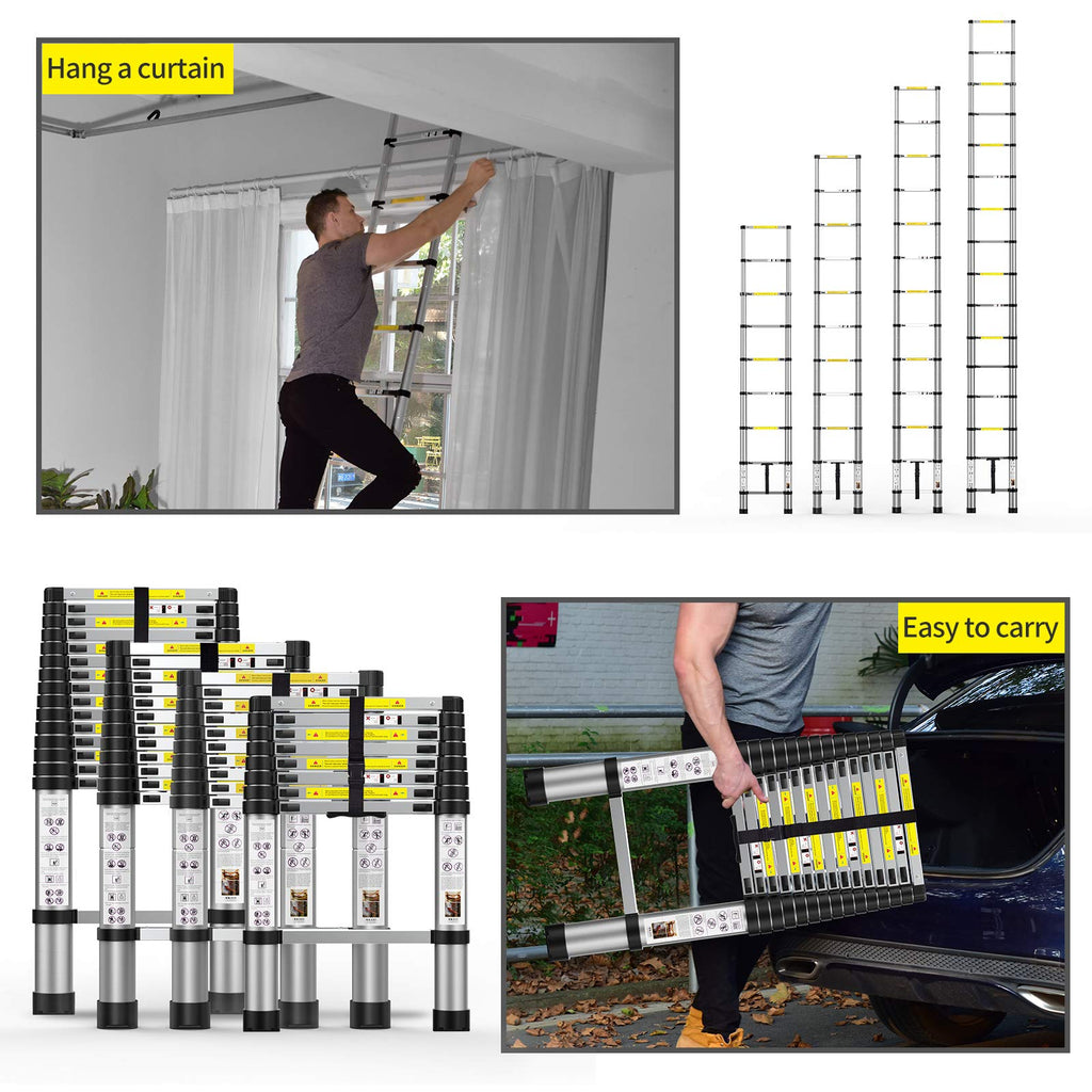 Telescoping Extension Ladder 12.5FT Aluminum with Carry Bag X96530