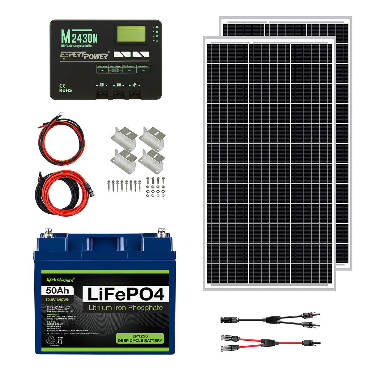 200W 12V Solar Panel Kit with 50Ah LiFePO4 Battery and 30A MPPT Charge Controller X5518