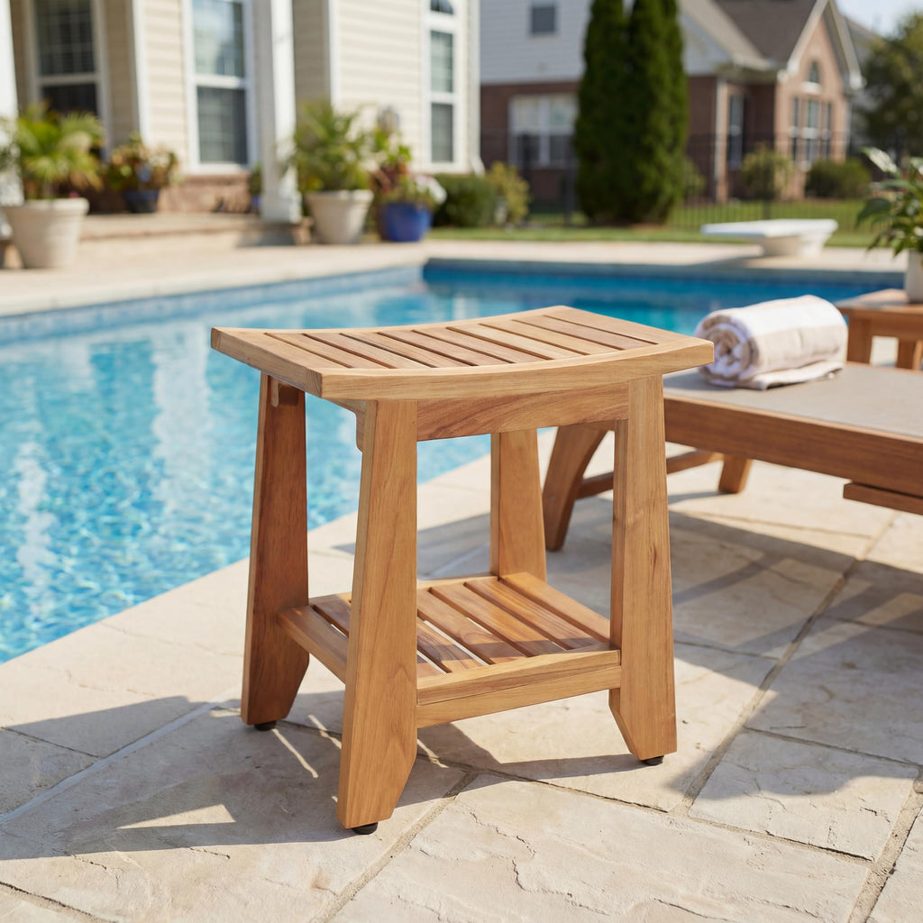 14'' Waterproof Teak Shower Bench with Storage Shelf X1191