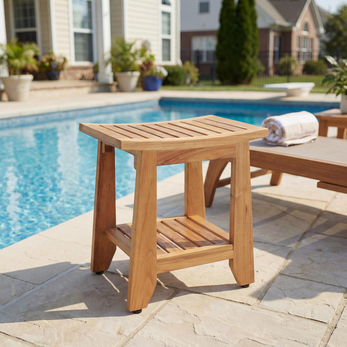 14'' Waterproof Teak Shower Bench with Storage Shelf X1191