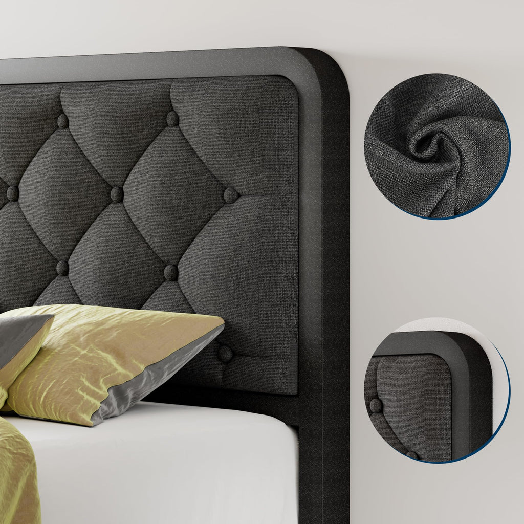Twin Metal Platform Bed Frame with Linen Upholstered Headboard P9103