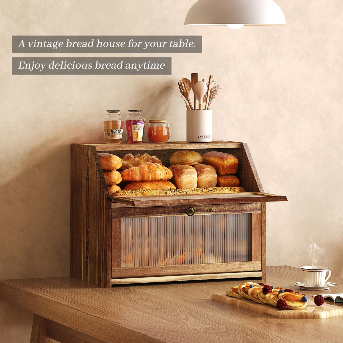 Acacia Wood 2 Layer Bread Box P71292