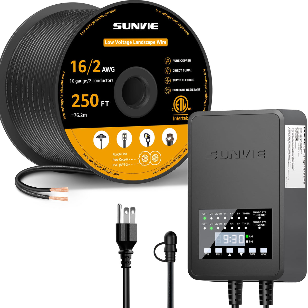 250FT 16/2 Low Voltage Wire and 200W Landscape Transformer A345