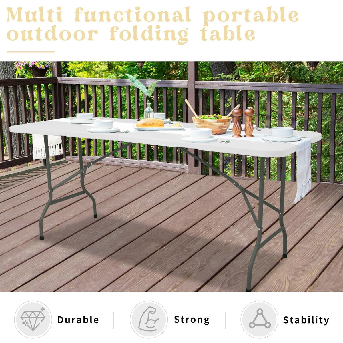 Set of 2 White 6 FT Folding Plastic Table Z246817