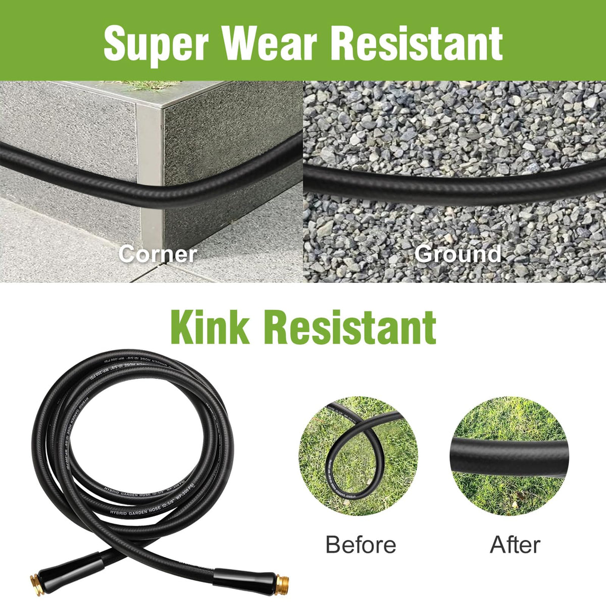 100 ft 5/8 in Heavy Duty Flexible Rubber Hybrid Garden Hose M20484