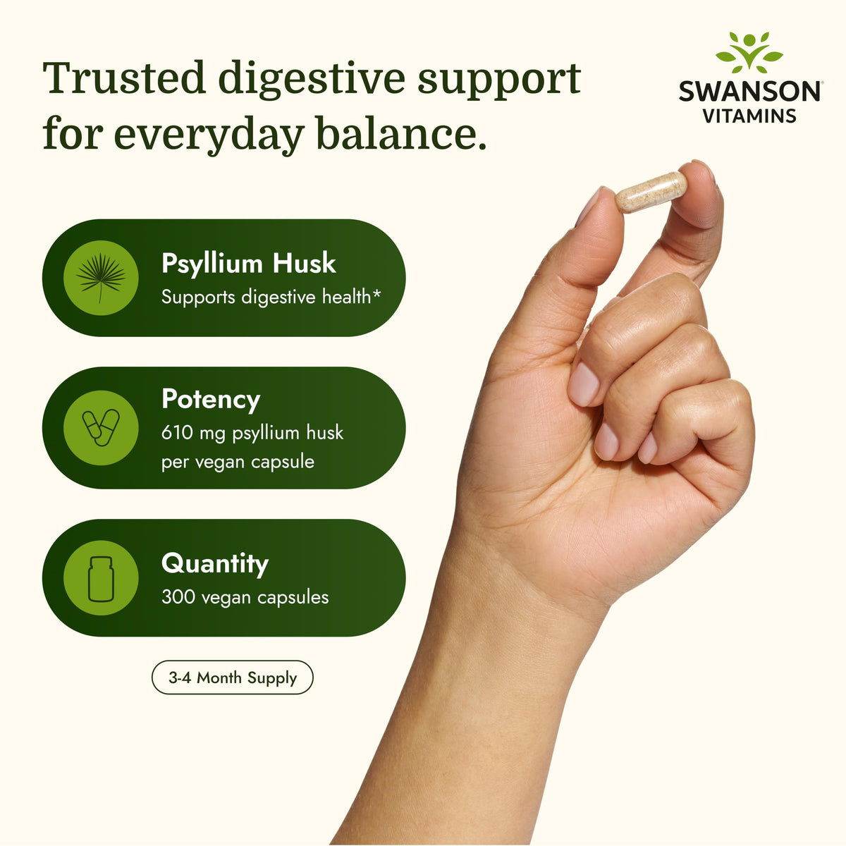 Psyllium Husk Dietary Fiber Supplement, 610 mg, 300 Capsules G182