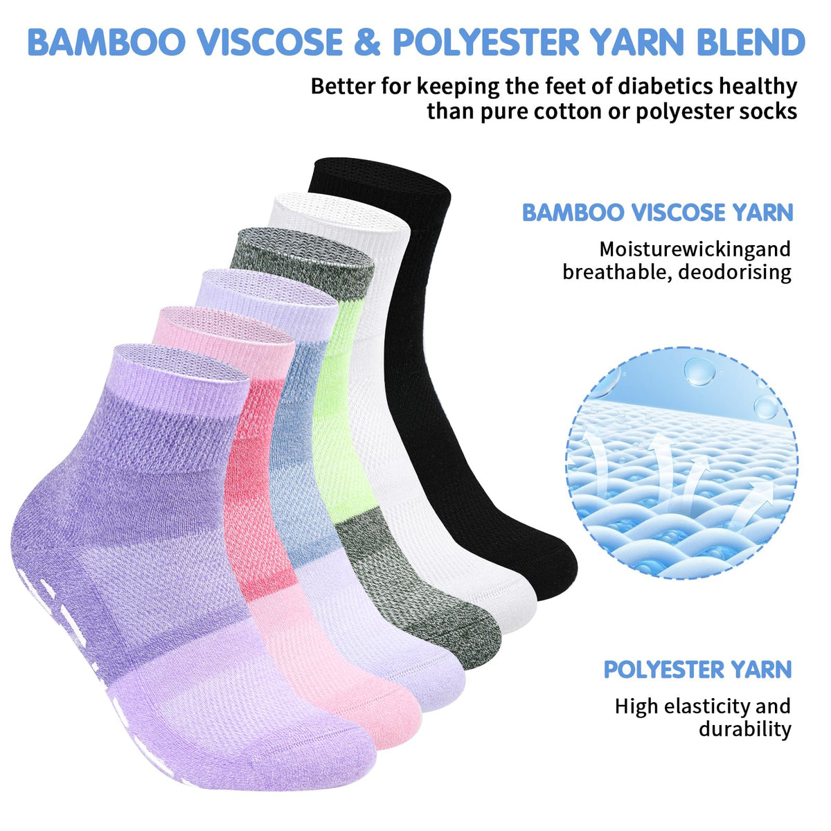 Non Slip Diabetic Ankle Socks 6 Pairs D711242