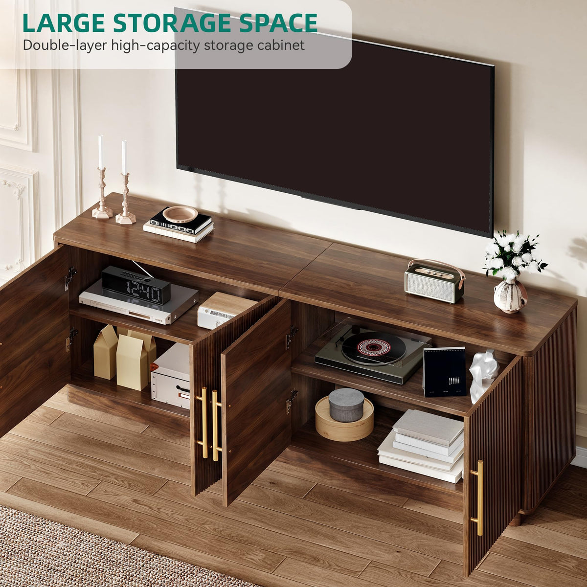 70" TV Stand with 4 Fluted Doors Y691442