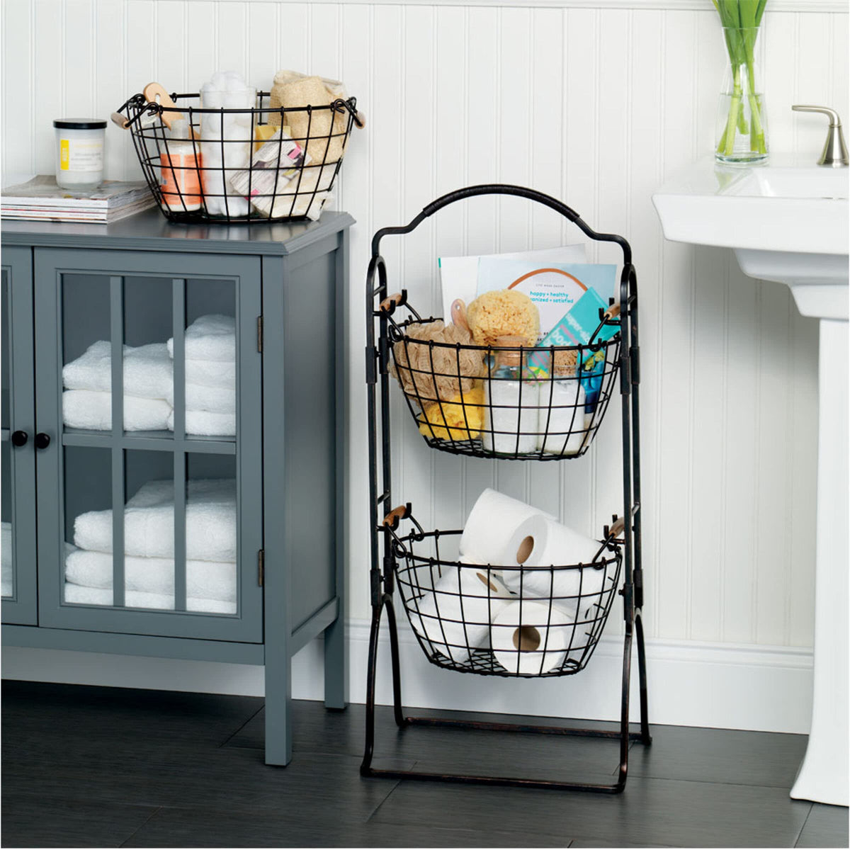 Adjustable 3-Tier Metal Floor Standing Storage Basket G2459