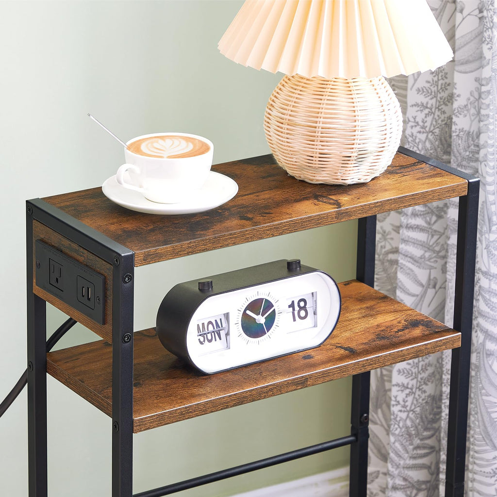 Small Narrow Side Table with Charging Station and Storage Shelf G165954