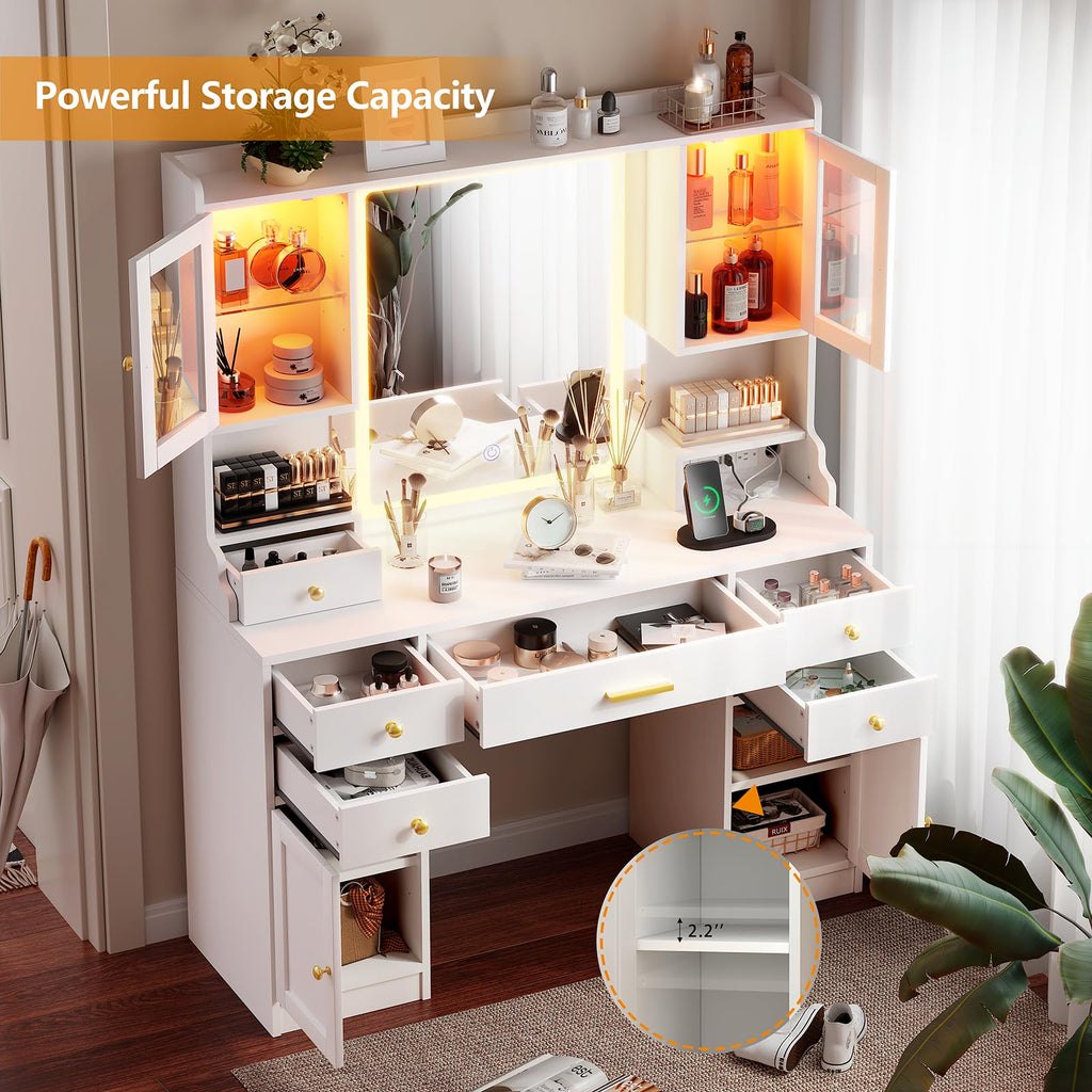White Makeup Vanity Desk with LED Mirror S216