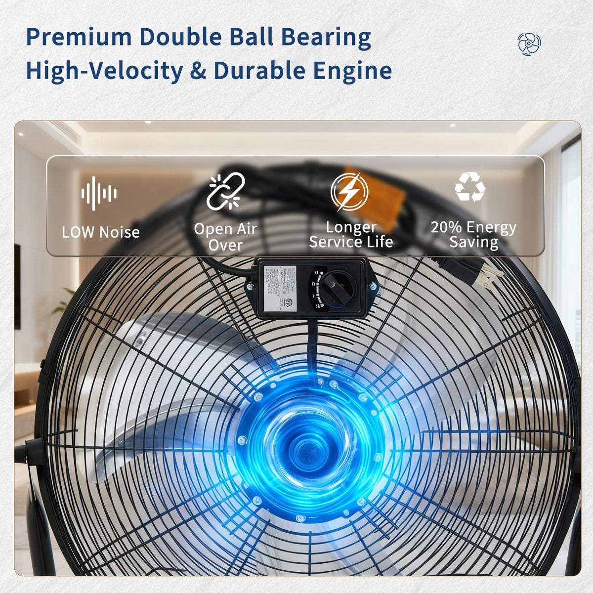20 Inch 3 Speeds High Velocity Metal Floor Fan A37342