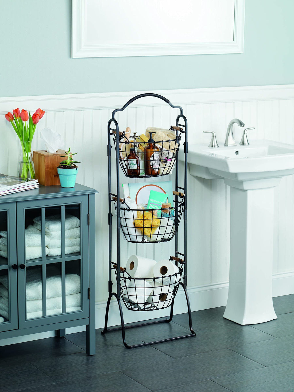 Adjustable 3-Tier Metal Floor Standing Storage Basket G2459