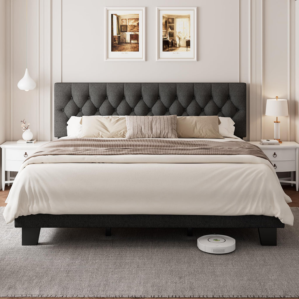 King Size Upholstered Platform Bed with Headboard Q2643