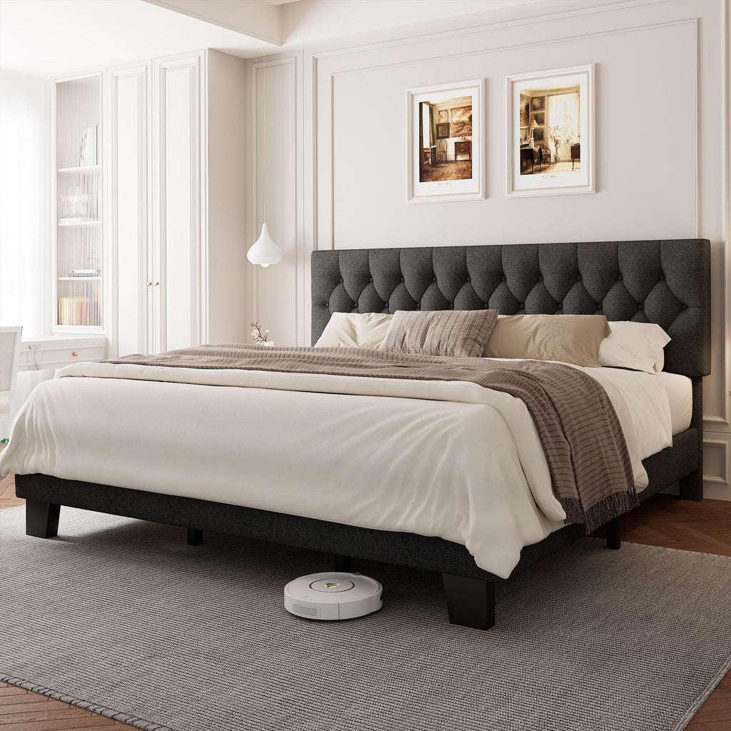 King Size Upholstered Platform Bed with Headboard Q2643