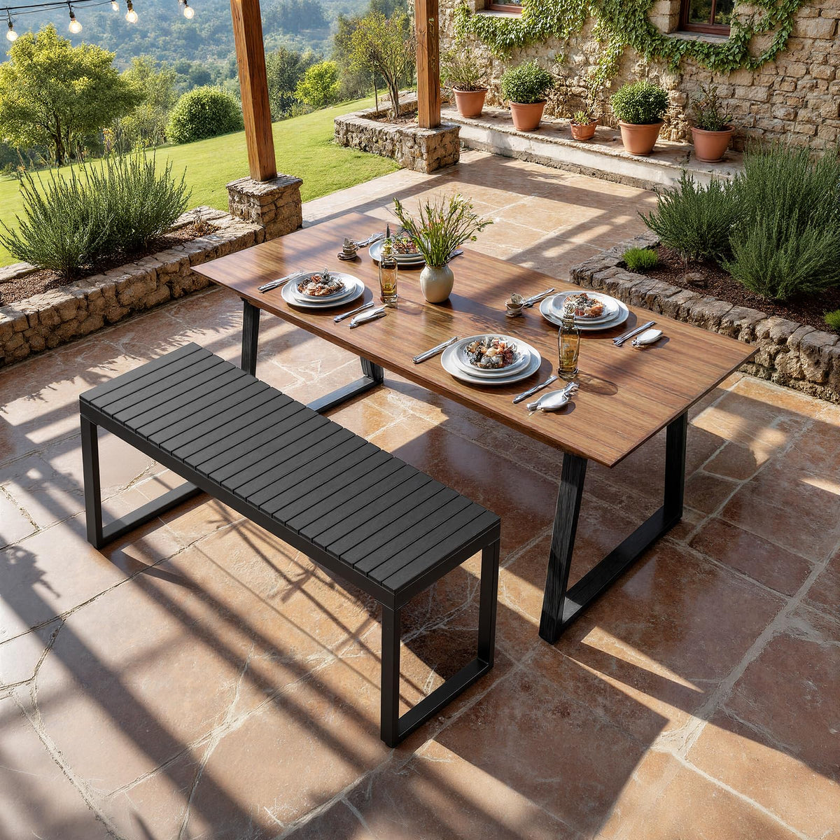 Black 2-Person Outdoor Bench I52807