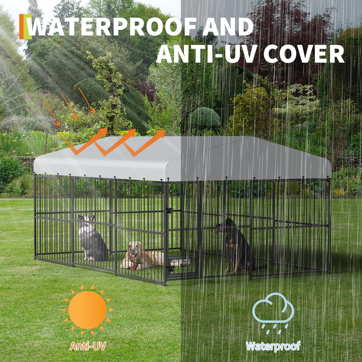 Large Outdoor Dog Kennel with Waterproof Canopy B263783